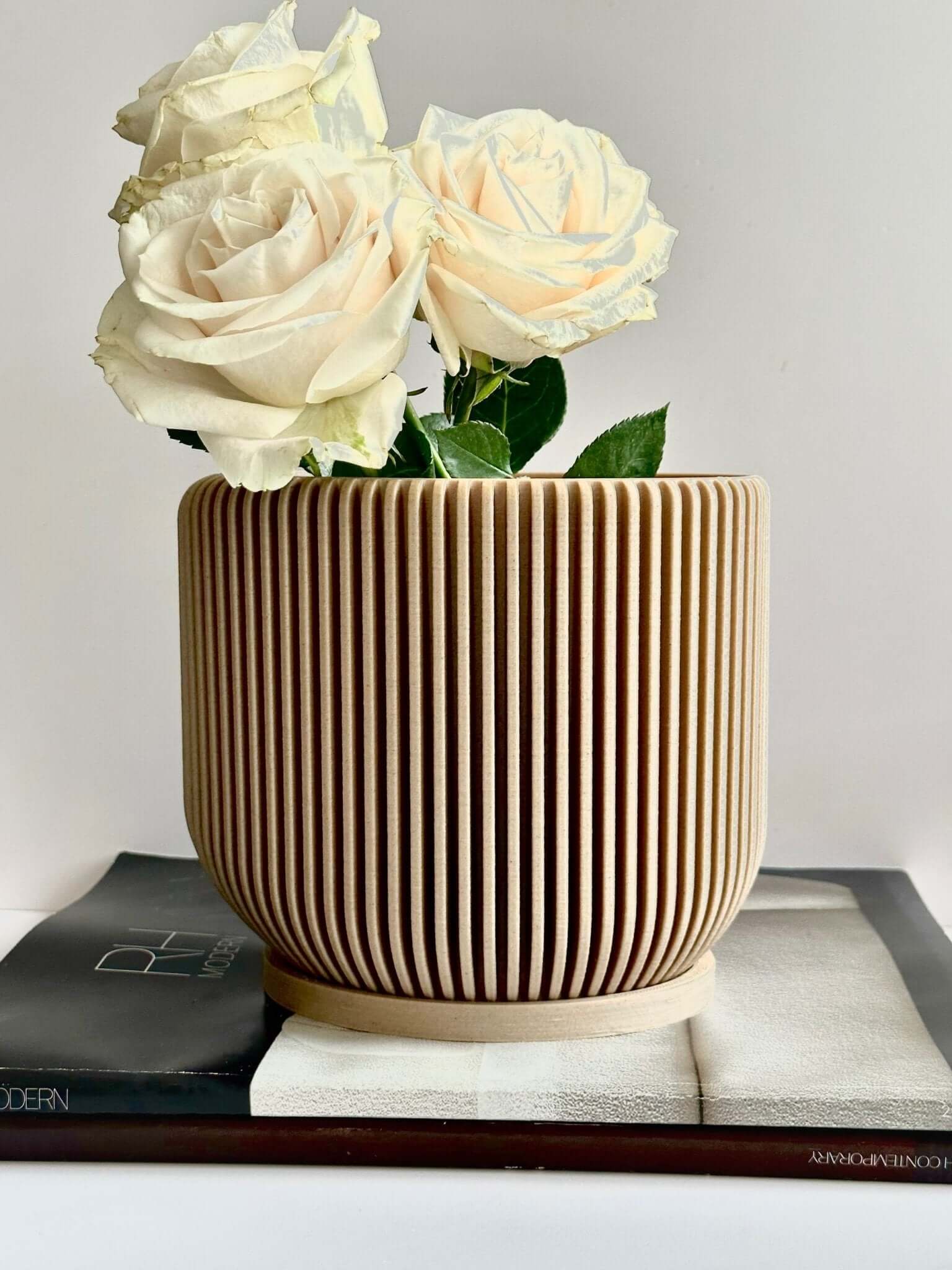 plant pot cream Modern Ribbed Planter